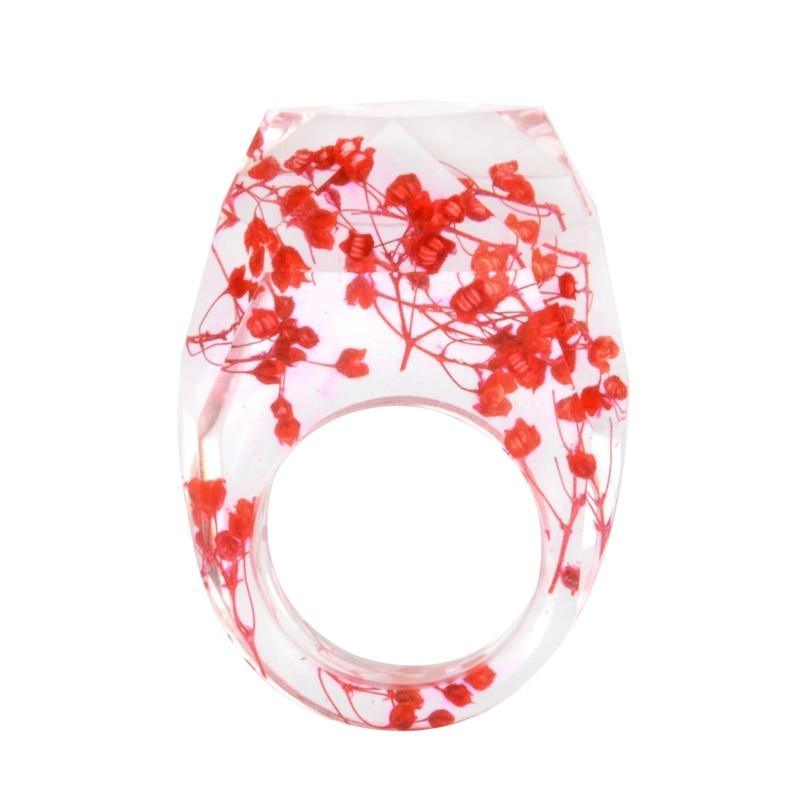 Elegant Luxury Magical Transparent Forest Epic Handmade Stylish Dried Flower Special Resin Ring Colorful Ink Pattern Scenery for Women