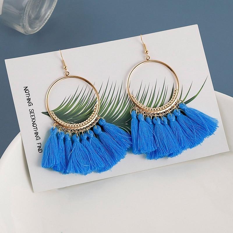 Tassel Modern Epic Retro  Bohemian Tassel Earrings for Women In  Cotton Silk Fabric Long Fringe Drop Dangle Earrings Design