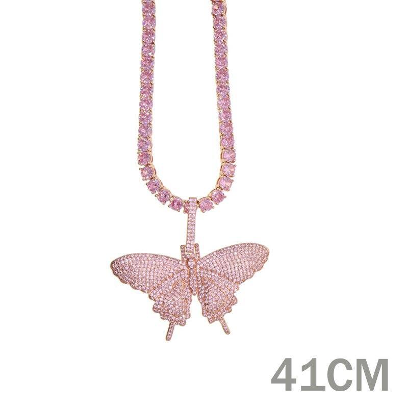 Luxury Elegant Miami Cuban Link Chain Butterfly Charm Choker Necklace Bling In Hip Hop Jewelry Style For Men and Women