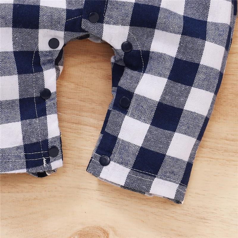 Spring Autumn Newborn Cotton  Casual classic Plaid Collar Jumpsuit for Baby Boys / Girls In Elegant Retro Modern Style