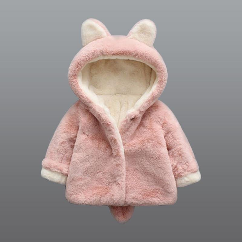 Baby Girl Einter Jacket Girl Cute Rabbit HoodedJacket Children's Wool Sweater Plus Thick Warm Plush For Kids