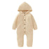 Newborn Clothing Solid Long Sleeve Hooded Button Pockets Romper Winter Warm Jumpsuit for Girls and Boys