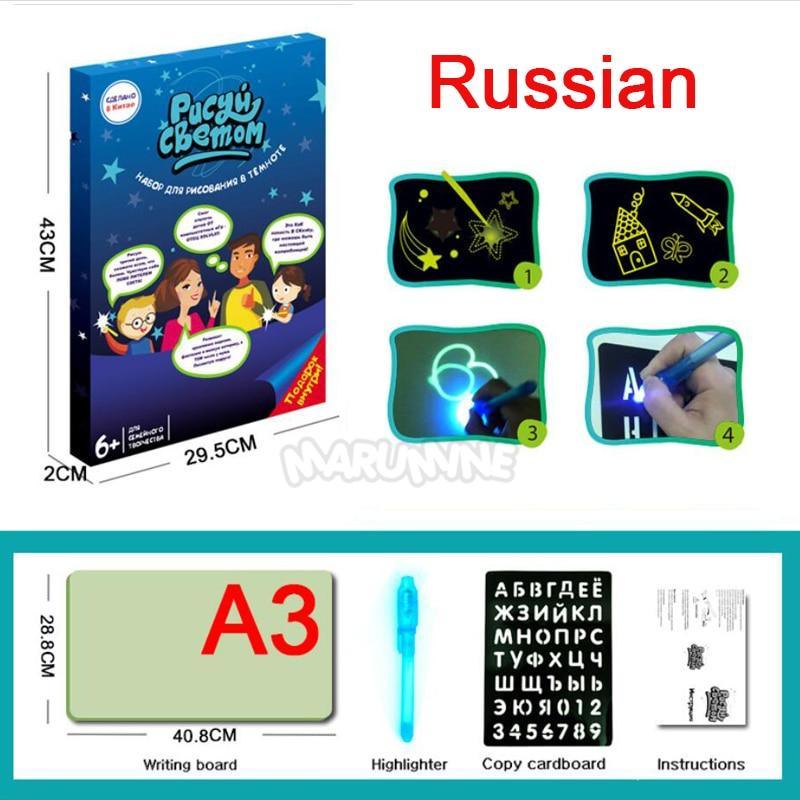 A3 A4 A5 Kids Luminous Drawing Board with Light-Fun Magic Sketchpad Draw Tablet Fluorescent Pen Russian English Light Up Toys