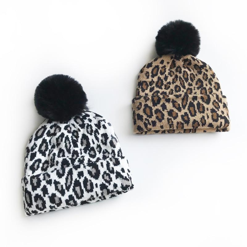 Matching Family Outfits Leopard Children Hats Mother Kids Hats Winter Kids Caps For Mother & Daughter in Elegan Leopard Design