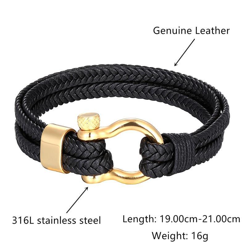 New Fashion Stainless Steel Bracelet Men Punk Genuine Leather Bracelets & Bangles Charm Jewelry Anchor Style