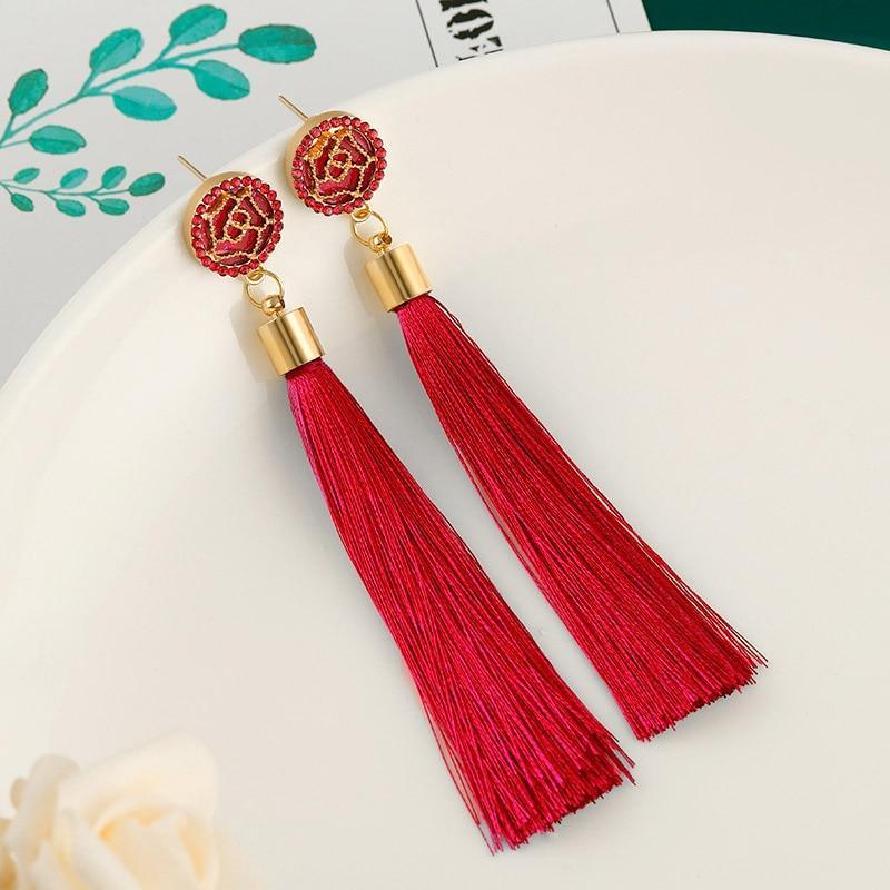 Tassel Modern Epic Retro  Bohemian Tassel Earrings for Women In  Cotton Silk Fabric Long Fringe Drop Dangle Earrings Design