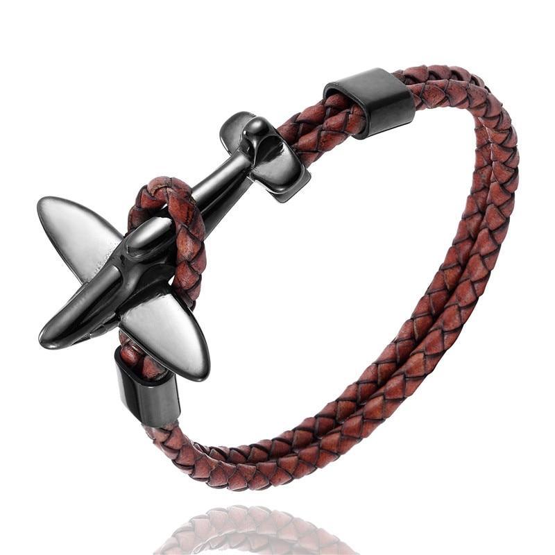 Stainless Steel Gold Aviation Airplane Anchor Bracelets For Men and Women In Retro Leather Bracelet Air Force Style Homme Jewelry Style