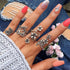 Boho Women Rings Set Compass Arrow Starfish Wave Moon Eyes Gem Gold Silver Color Opening Midi Ring Charm Lady Jewelry