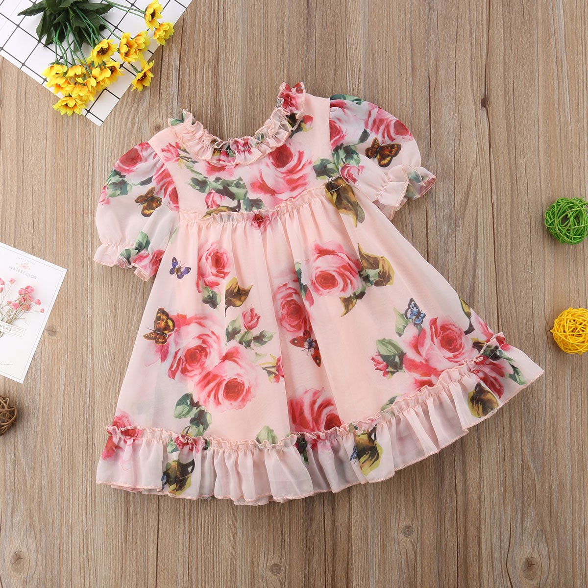 Floral Tulle Dress Kid Baby Girl Flower Puff Sleeve Princess  Wedding Party Pageant Children Dress For All Occasion Elegant New Style