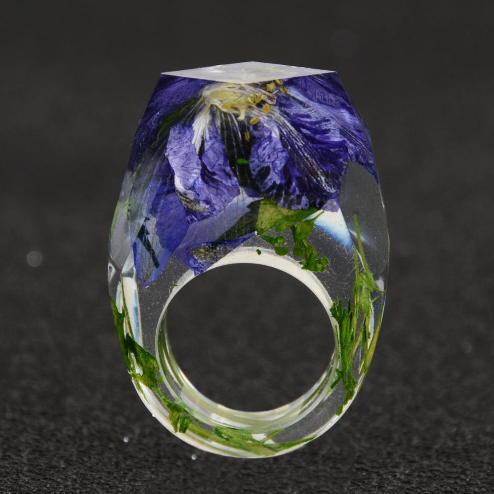 Luxury Handmade Ring With Dried Flowers Gold Foil Paper Inside Resin Ring For Women Engagement Party Wedding Bands Finger Rings Jewelry