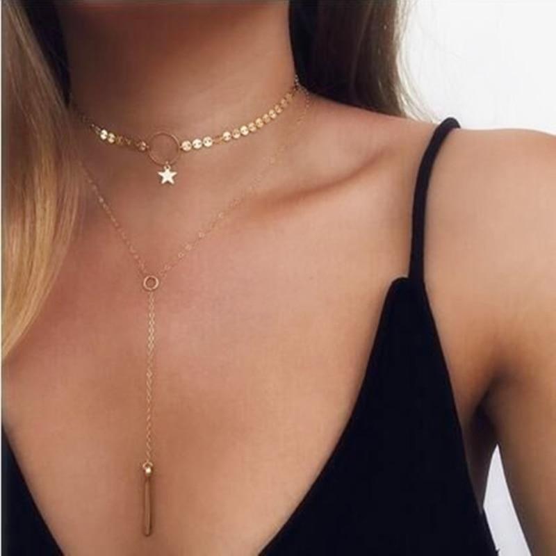 Multi Layered Necklace For Women Bohemian Coin Star Moon Geometric Chain Round Luxury Jewelry Perfect Gift Cool Style