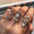 Boho Women Rings Set Compass Arrow Starfish Wave Moon Eyes Gem Gold Silver Color Opening Midi Ring Charm Lady Jewelry