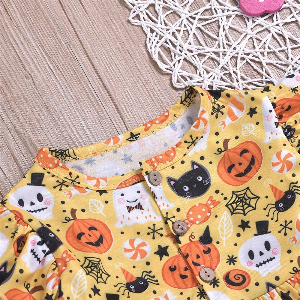 Modern Autmn Colorful Baby Kids Girl Dress For Kids Infant Baby Girls 1-6Years In Hallowen Pumpkin Design Autmn Season