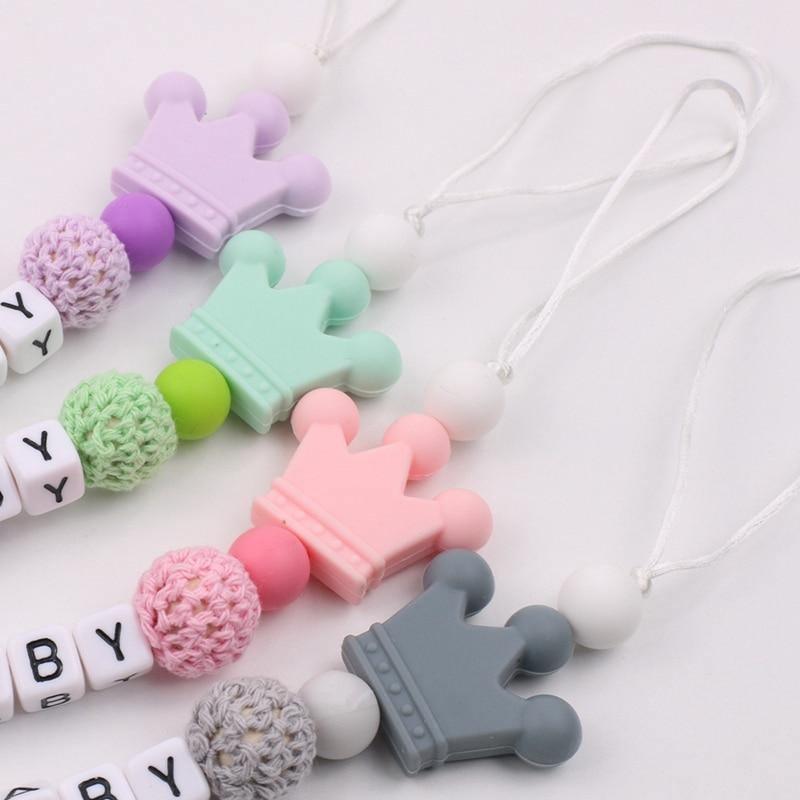 Lemon Comeon Baby's NamePacifier Clips Holder Dinosaur Silicone Beads Teething Chain for Baby