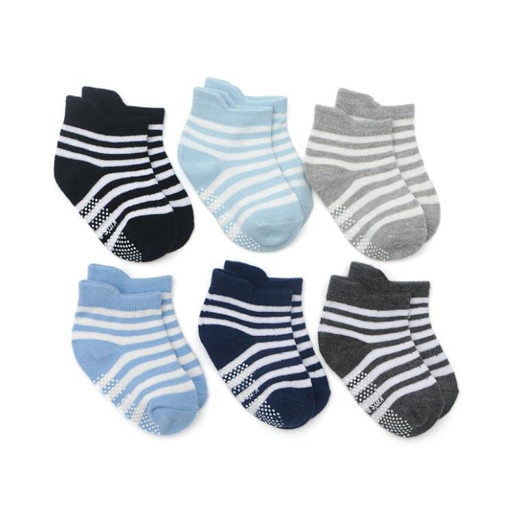 6 Pairs Cotton Baby 's Non-slip Boat Low Cut Floor Socks With Rubber Grips For Boys & Girls Sock