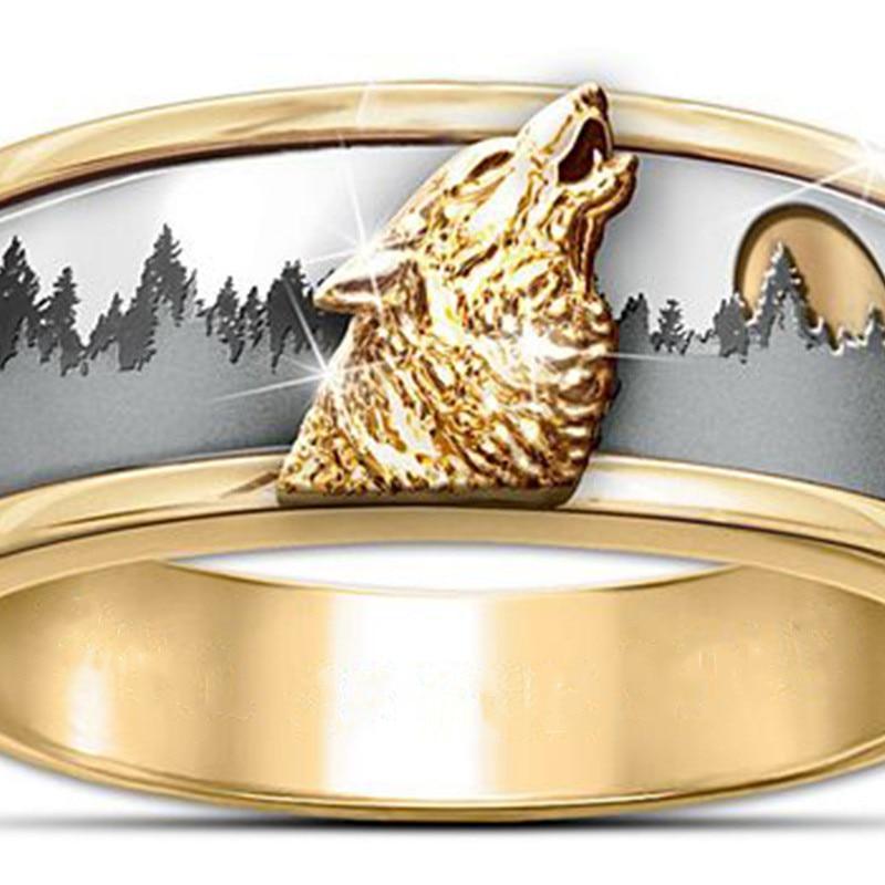 Luxury Modern Two Tone Gold Colour Silver Colour  Wild Viking Wolf Ring Fashion Mens In New Luxury Band Jewelry Design