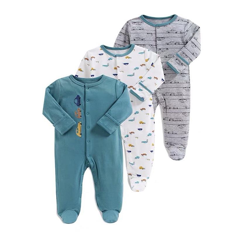 3Pcs Baby unisex Rompers  Long Sleeve Sleep suit Cartoon Jumpsuit Baby Pajamas Stes For Kids Between 0-12Months