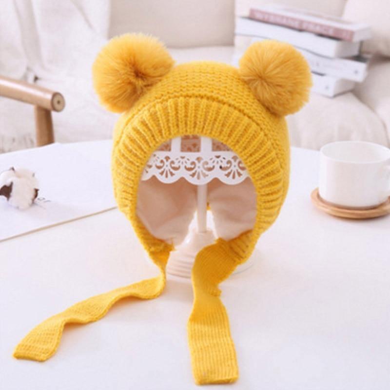 Handmade Modern Trend Winter  Christmas Knitted Baby Hat Cute Double Pompom Infant Baby Boy Girl Cap Ear Protection Hats Kids Children Cap