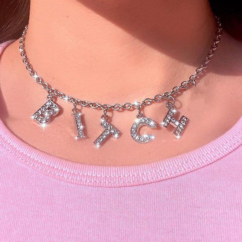 Personalized Custom Modern Diamond Crystal Letter Names Choker Necklace For  Women Luxury Jewelry Style Perfect Gift For Girls Cool Style