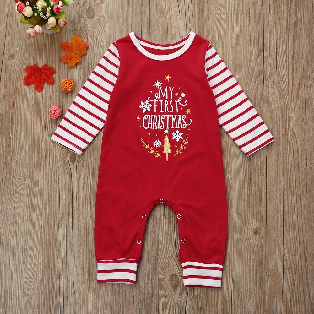 Toddler Christmas Party Rompers Jumpsuit Striped Long Sleeve Set Outfit For Baby Kids