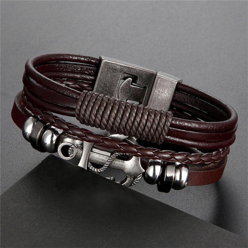 Trendy Modern Jewelry Leather Bracelet Men Braided Multilayer Anchor Bracelets Ladies Rope Chain for Male Jewelry Classic Style