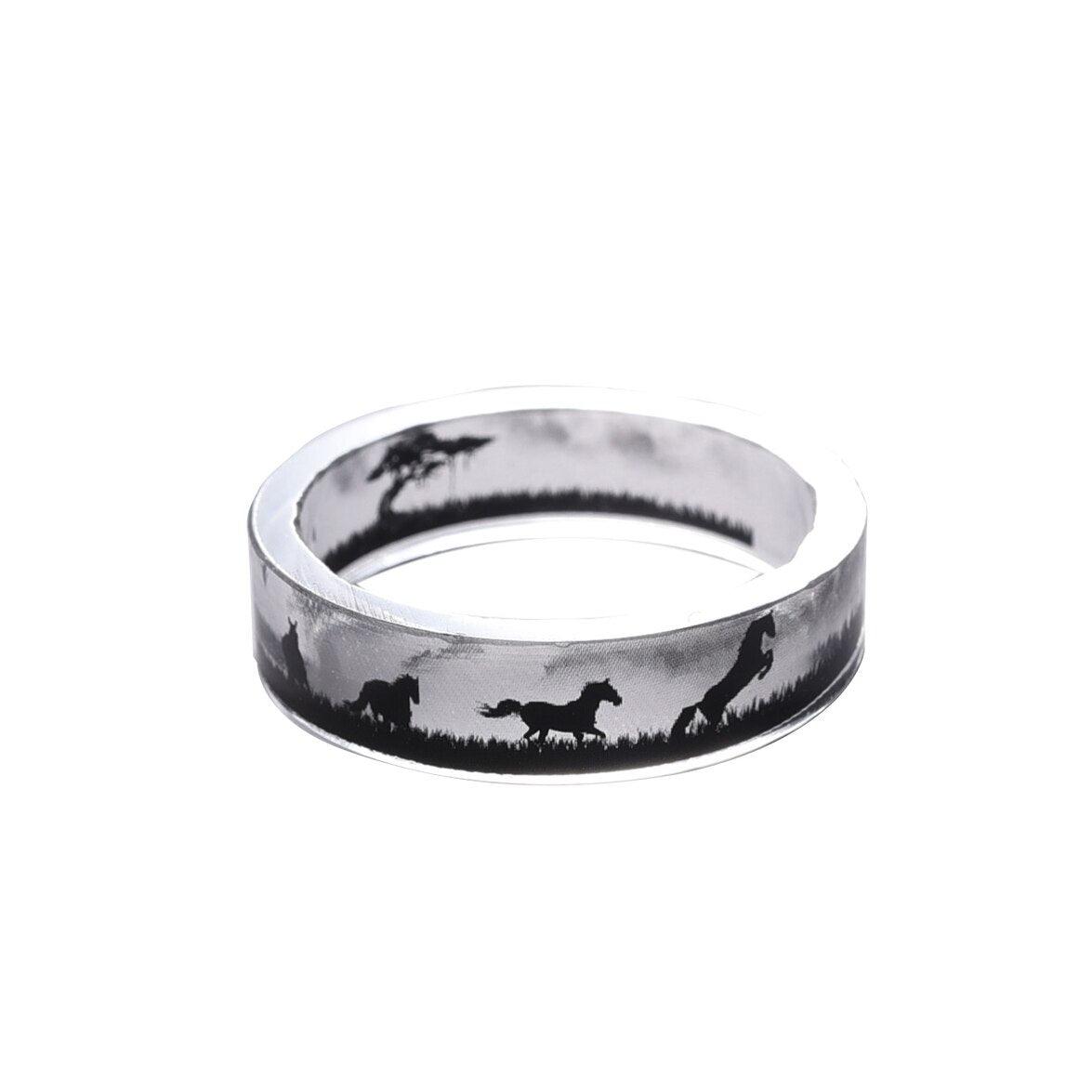 Transparent Resin Ring Elegant Tree And Birds Ink Luxury Painting Scenery Inside Apstact for Women Finger