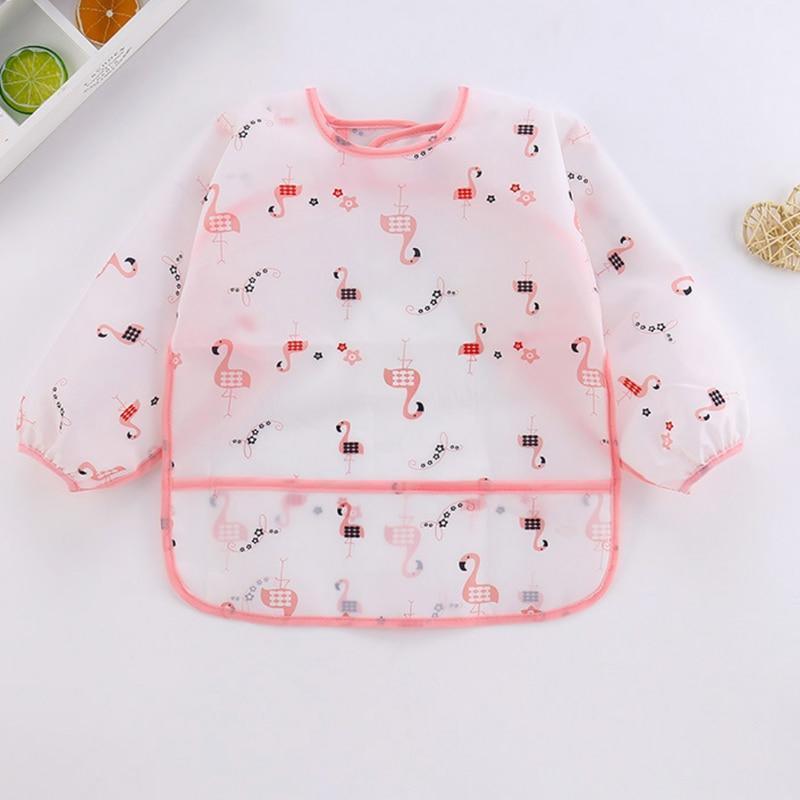 Cute Cartoon Print Baby Waterproof Long Sleeve Apron Children Feeding Smock Bib Baby Accessories