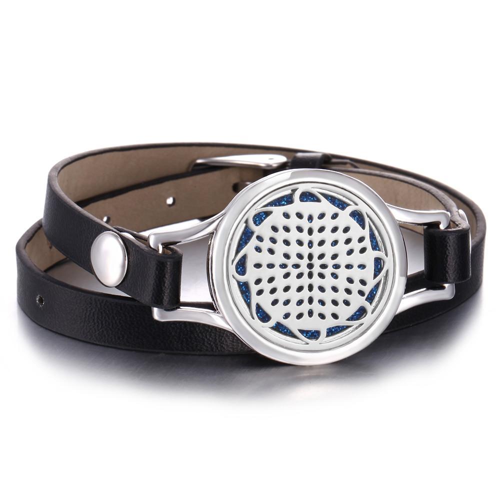 Modern Fashion New Elegant Bracelet Black Leather Luxury Essential Oil Diffuser Locket Stainless Steel