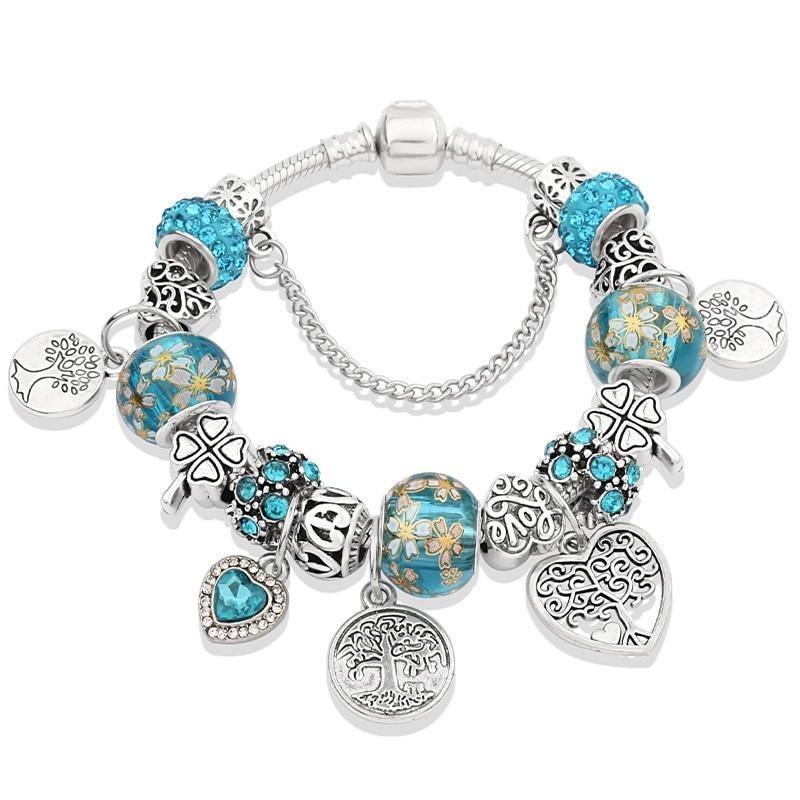 Elegant Modern Amazing Fashion New Luxury Silver Tree of Life Fashion Bracelet Green Leaf Crystal Charm Bracelet