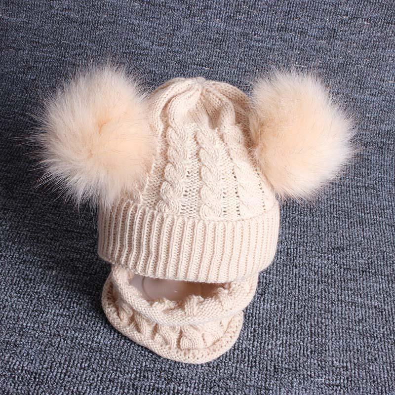 Cute Baby Hat & Scarf Set Pompom Infant Baby Girl Winter Hat For Kids Warm Knitted for Girls