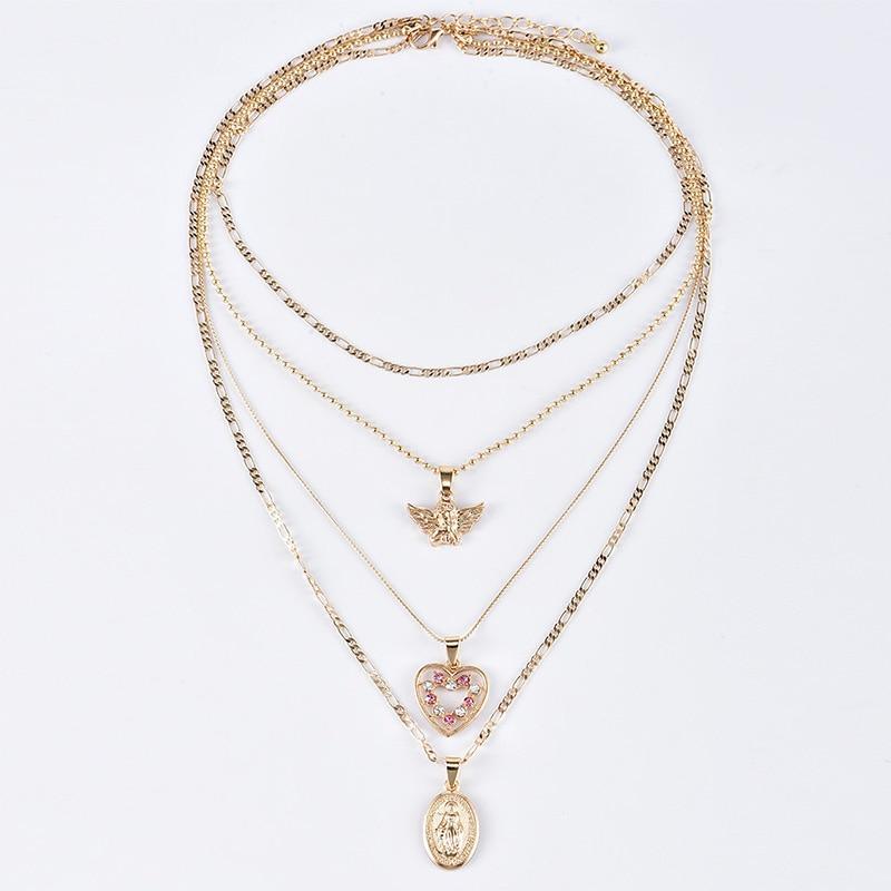 Women Necklaces Angel Heart Pink Crystal Perfect Gift For  Girls Luxury Jewelry Cool Style Necklace