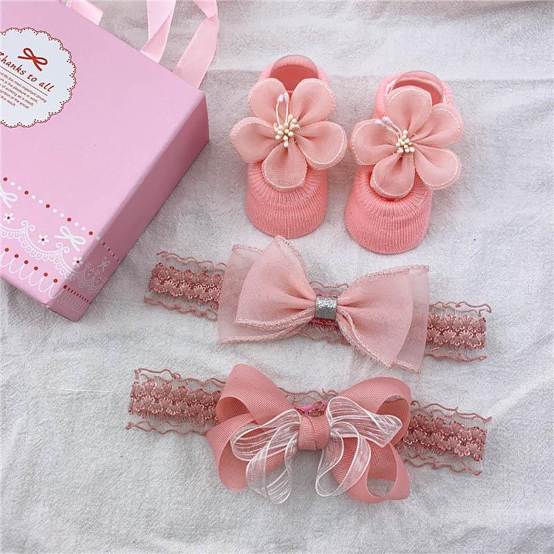 Flower Baby Girl Headband Socks Set Shoes With  Crown Bows Newborn Headbands For Girls Turban Baby Hair Accessories