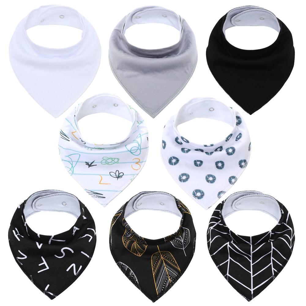 8PCS/SET Comfortable Colorful 100% Organic Cotton Adjustable Snaps Bandana Saliva Bibs For Baby Boys & Girls Kids