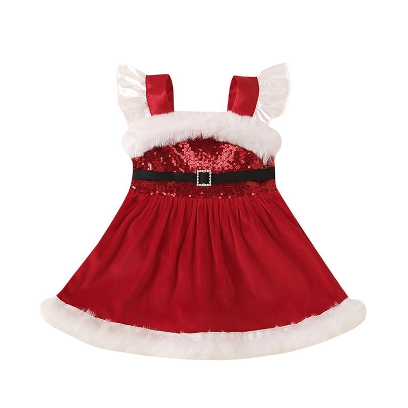 Baby Girls Christmas Romper  Ruffles Fly Sleeve Sequins Red Party Dress Unique Design Excellent Look