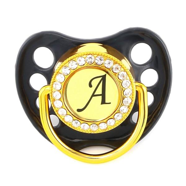 Modern Luxury Diamond Initials Letter Rhinestone Black Baby Pacifier/ Nipple For Baby Boys and Baby Girls Kids