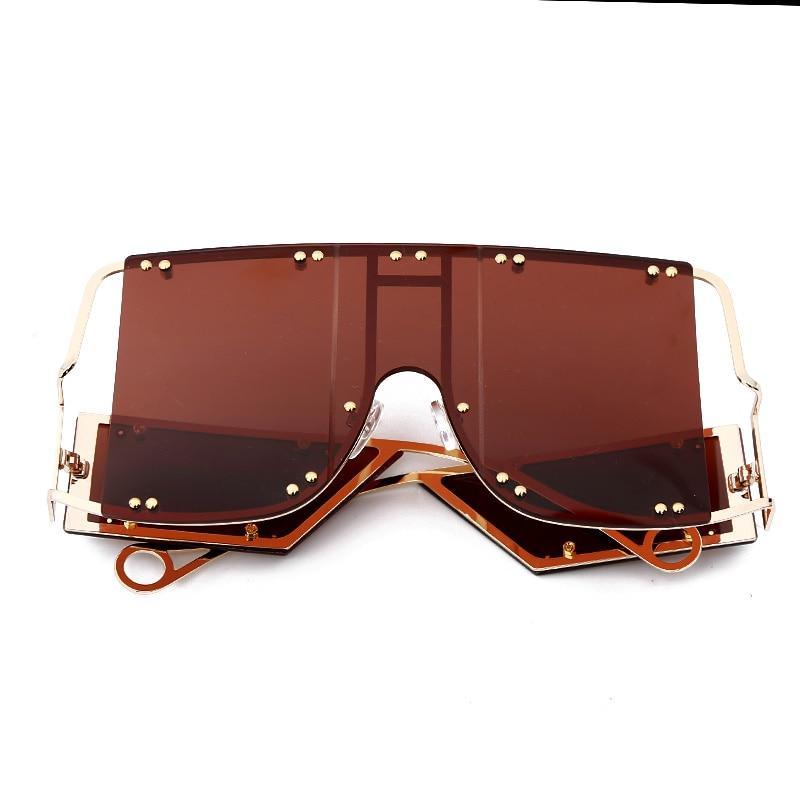 Luxury Modern NEW Fashion Square  Oversized and Big Frame Woman and Ladies SunglasseBrand Metal Rivet Trend Unique Female Eyewear Wth UV 400 Protection