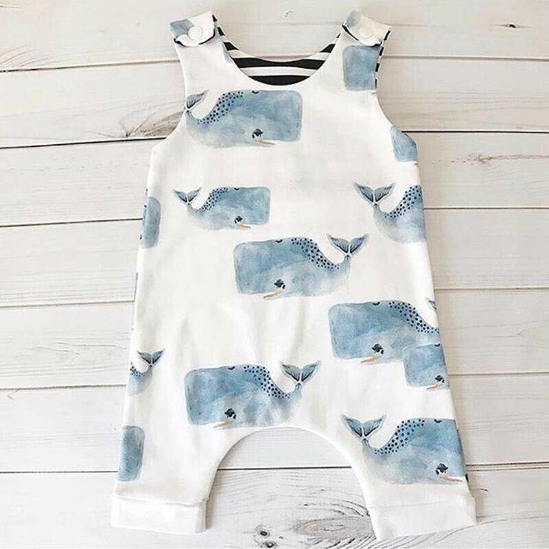 Newborn Baby Summer Clothing Sleeveless Whales Print Romper Jumpsuit Sun suit Playsuits For Boys