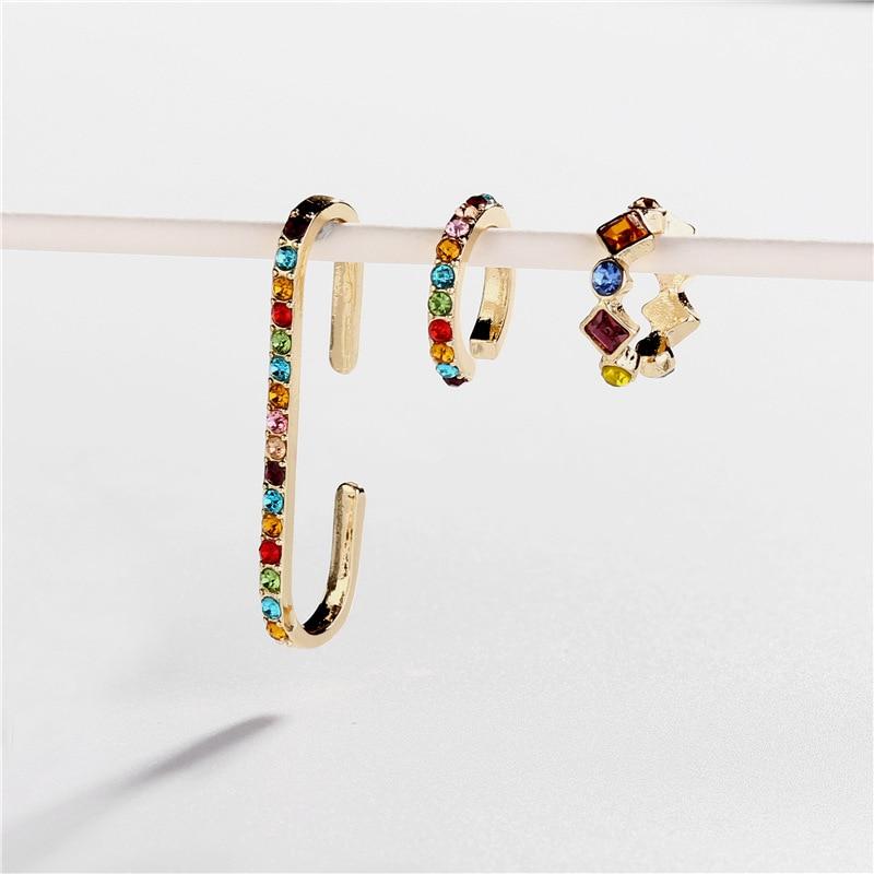 Luxury Rainbow Earrings Cubic Zirconia Ear Cuff Set for Women Trendy Gold Huggie Clip on Earrings Earcuff In  Crystal Jewelry Style