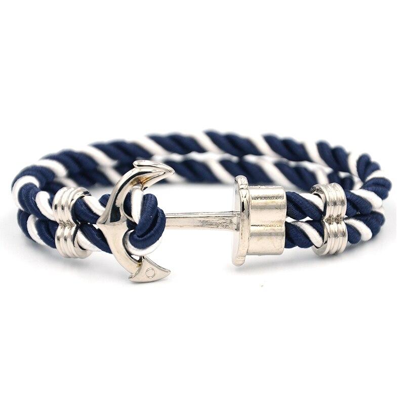 Luxury Modern Handmade Stainless Stell Men Anchor Bracelet made of Nylon in Navy Blue Color For Man