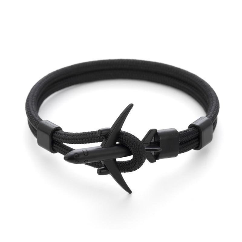 Elegant Modern Fashion Black Anchor Luxury Bracelets For Men And Women Charm Rope Chain Couple Bracelet Metal Airplane Leather Hooks Homme Jewelry