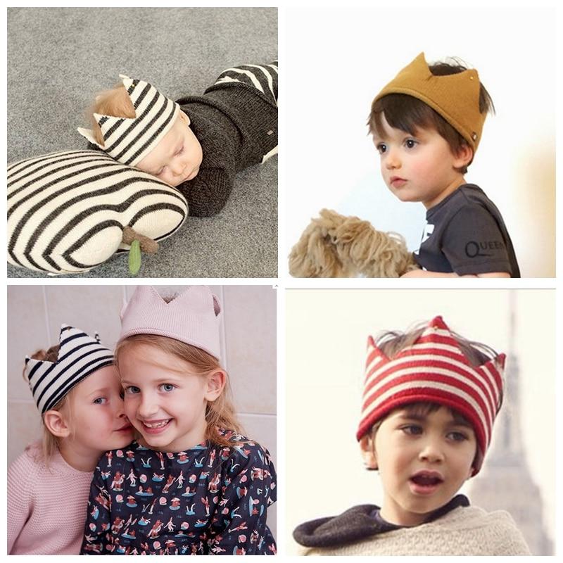 Modern Luxury New Trend  Baby Hat Girls and Boys Crown Knitted Cap Toddler Empty Top Hats Newborn Design Woolen Yarn Bonnet For Kids