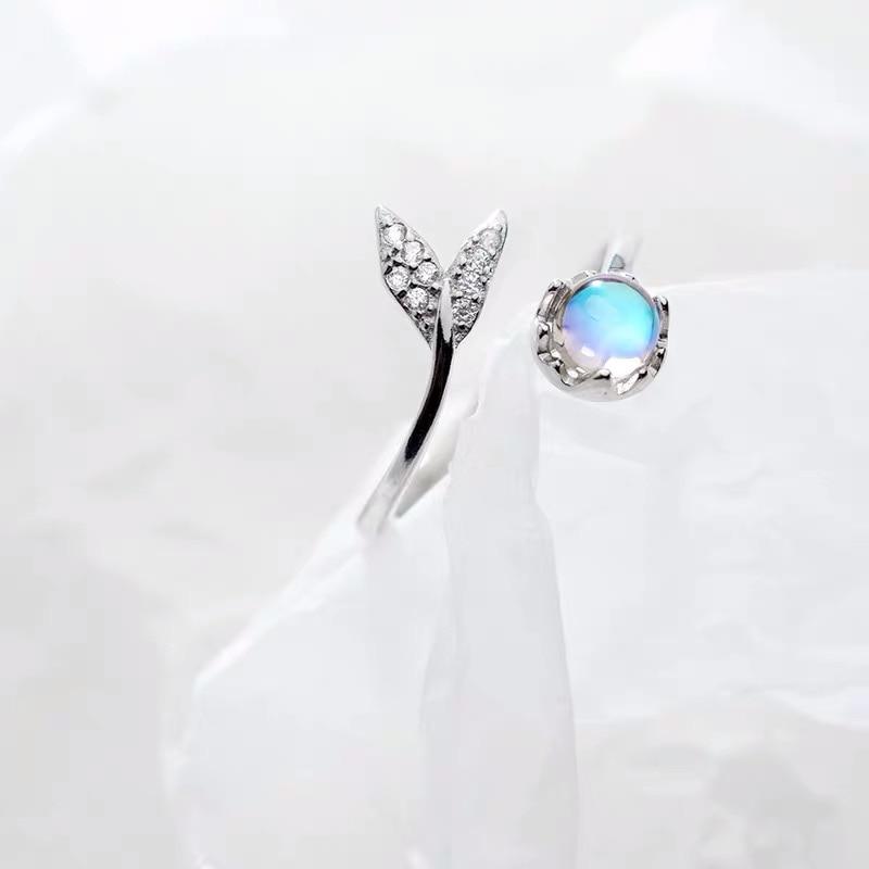 Real 925 Sterling Silver Cute Tail Moonstone Great Personality Adjustable Ring Luxury Jewelry For Women Party Elegant Accessories