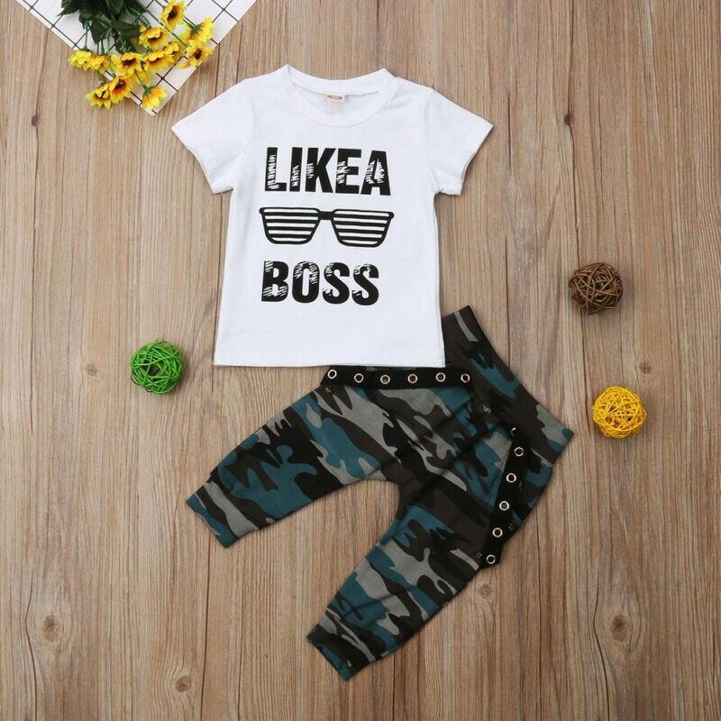 Baby Hip Hop Short Sleeve Summer Toddler Infant Like A Boss Letter Tops T-shirt  and Pants Outfits 2Pcs Ste For Boys