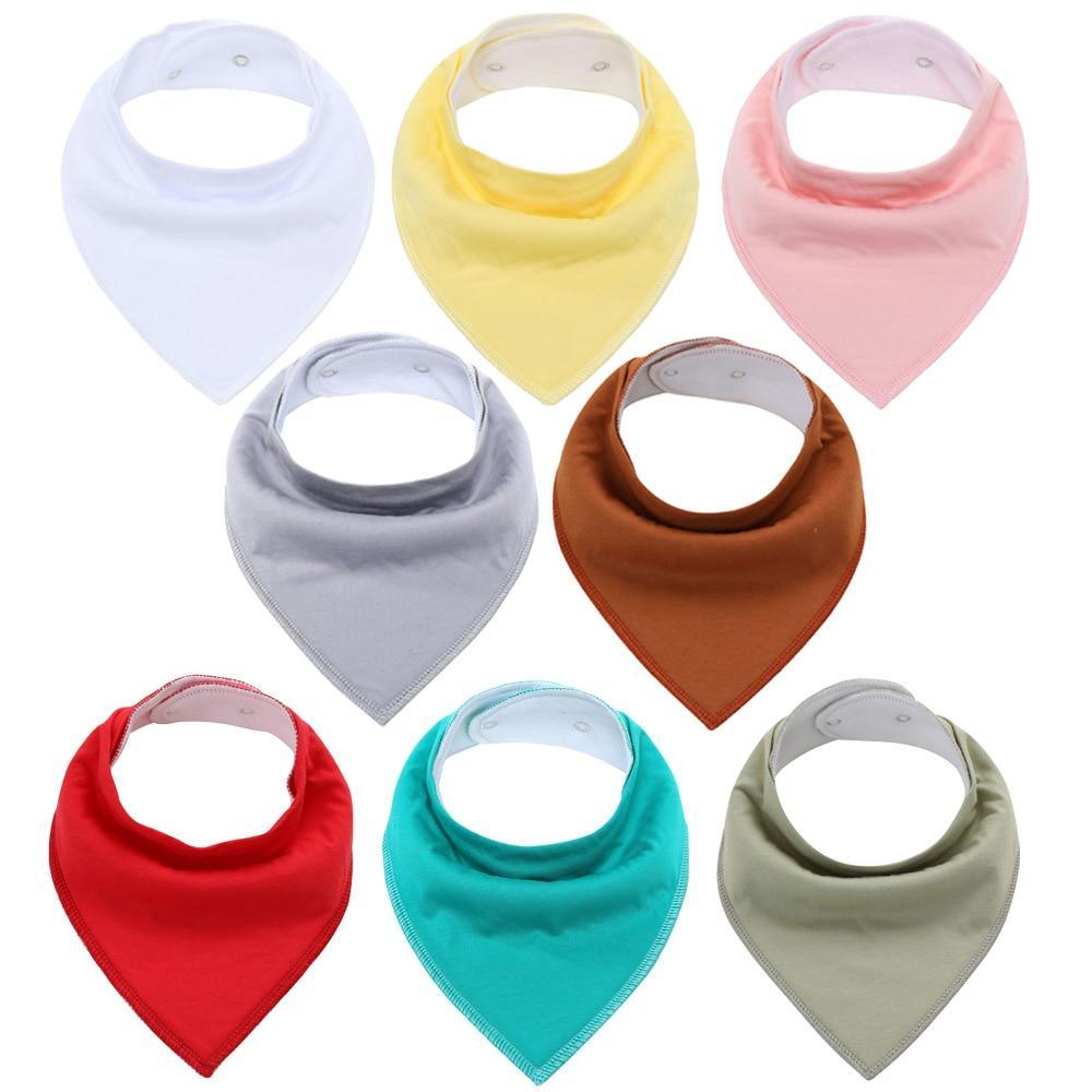 8PCS/SET Comfortable Colorful 100% Organic Cotton Adjustable Snaps Bandana Saliva Bibs For Baby Boys & Girls Kids