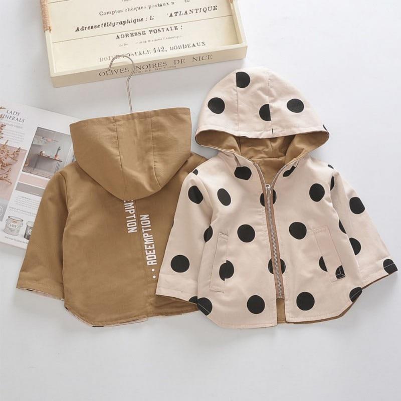 Modern Elegant Cute Dot Print Comfort Slim Cotton  Button Hooded Warm Coat  for Newborn Baby Girls With Two Face