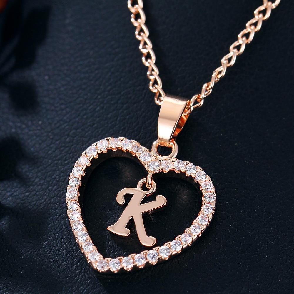 Customized Zircon Heart A-Z Initial Letter Necklaces For Women Lover Rose Gold Silver Color Personalized Chain Female Pendant Necklace Fashion Jewelry Design