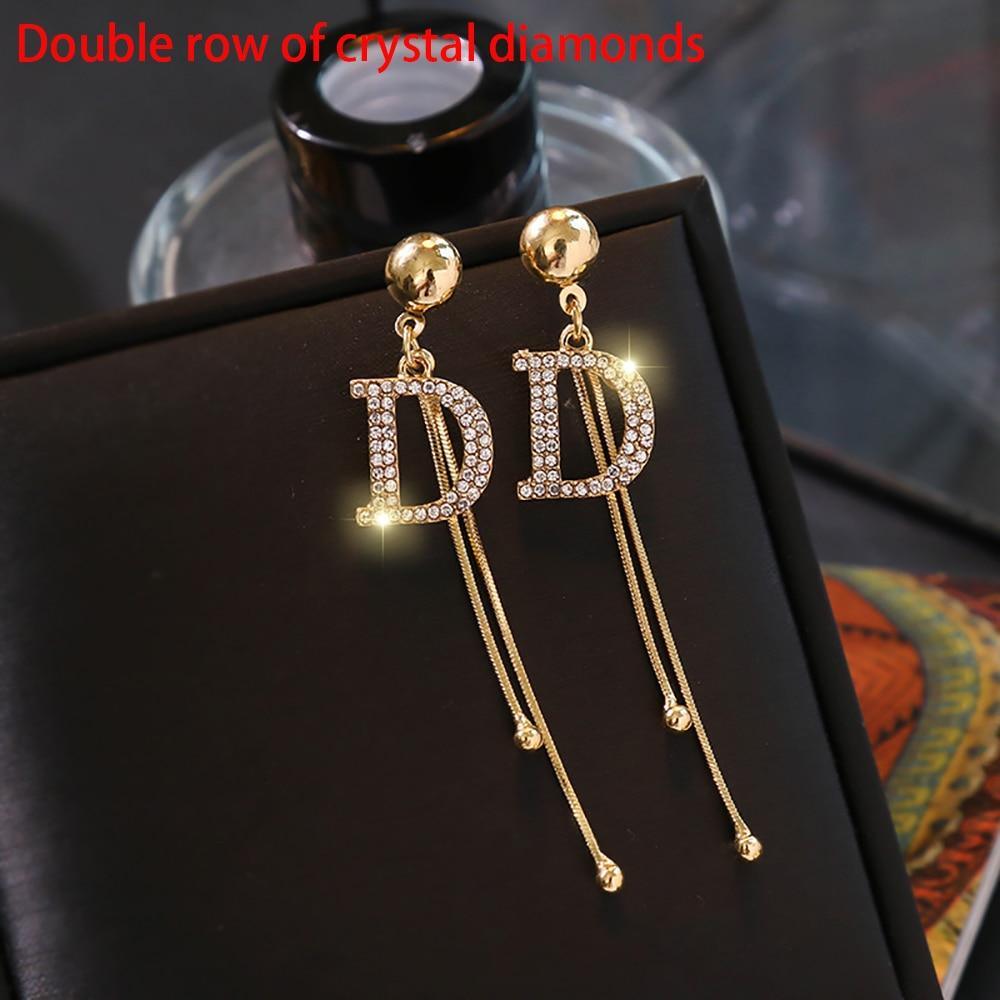 Luxury Brand Long Chain Letter Detailed Hanging Elegant Earrings For Women Modern Crystal Big Dangle Earring Wedding Jewelry Pendants