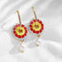 New Luxury Elegant Vintage Circle Geometric Flower Huggie Drop Earrings For Women With Round Pearl Statement Style