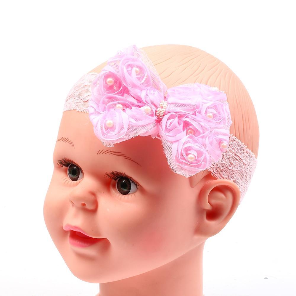 Handamde Baby Headband Bow-knot Handmade Hair Accessories Lace Chiffon Pearl Elastic Bow for Baby Girls