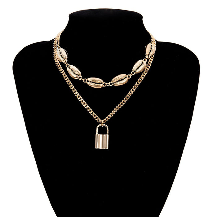 Multi Layer Lover Lock Pendant Choker Chain  Necklace For Women Luxury Jewelry Cool Style